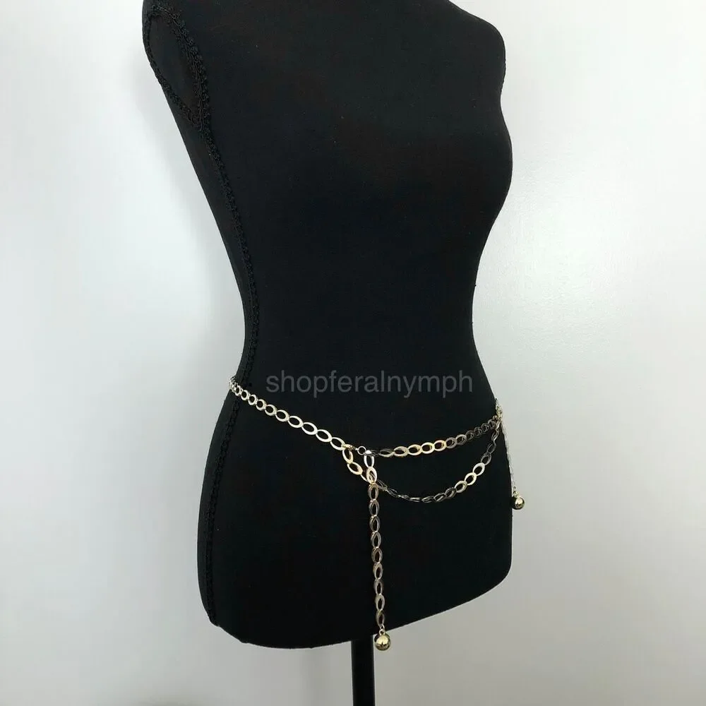 Y2K Minimalist Gold Oval Link Chain Belt, Fits Up to 42.5 Inches, X7GA1184